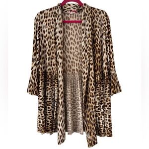 Pretty Woman Shimmer Silky Cheetah Leopard Print Open Front Cardigan Sweater